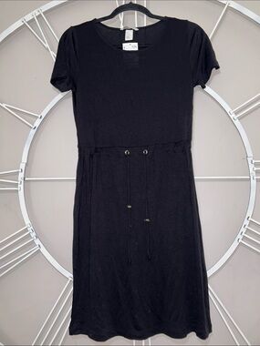 NWT H&M Black Casual Short-Sleeve Midi Dress with Drawstring Waist